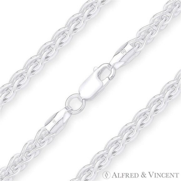 5mm Classic Wheat Link Italian Spiga Chain Necklace in .925 Sterling Silver 18" - Picture 1 of 2